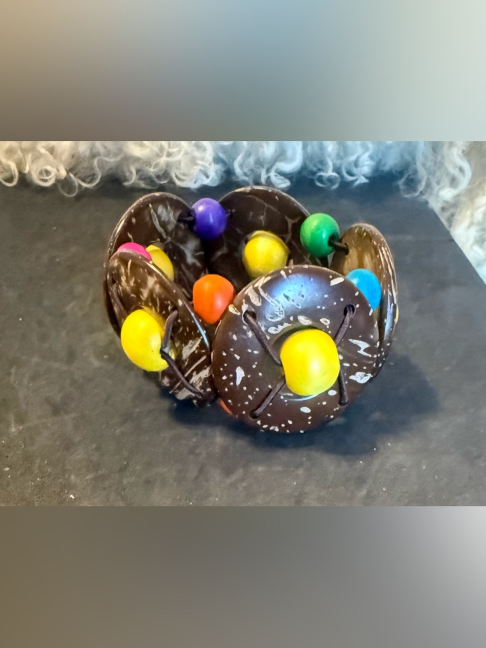 Handmade Coconut Shell Bracelet with Colorful Beads